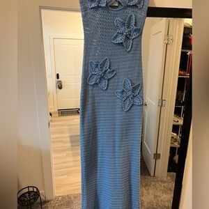 Floral Crochet Maxi Dress - Cornflower Blue